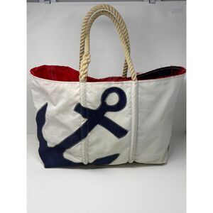 Seabags White Navy Blue Anchor Large Maine Tote Bag Sailcloth Rope See Details